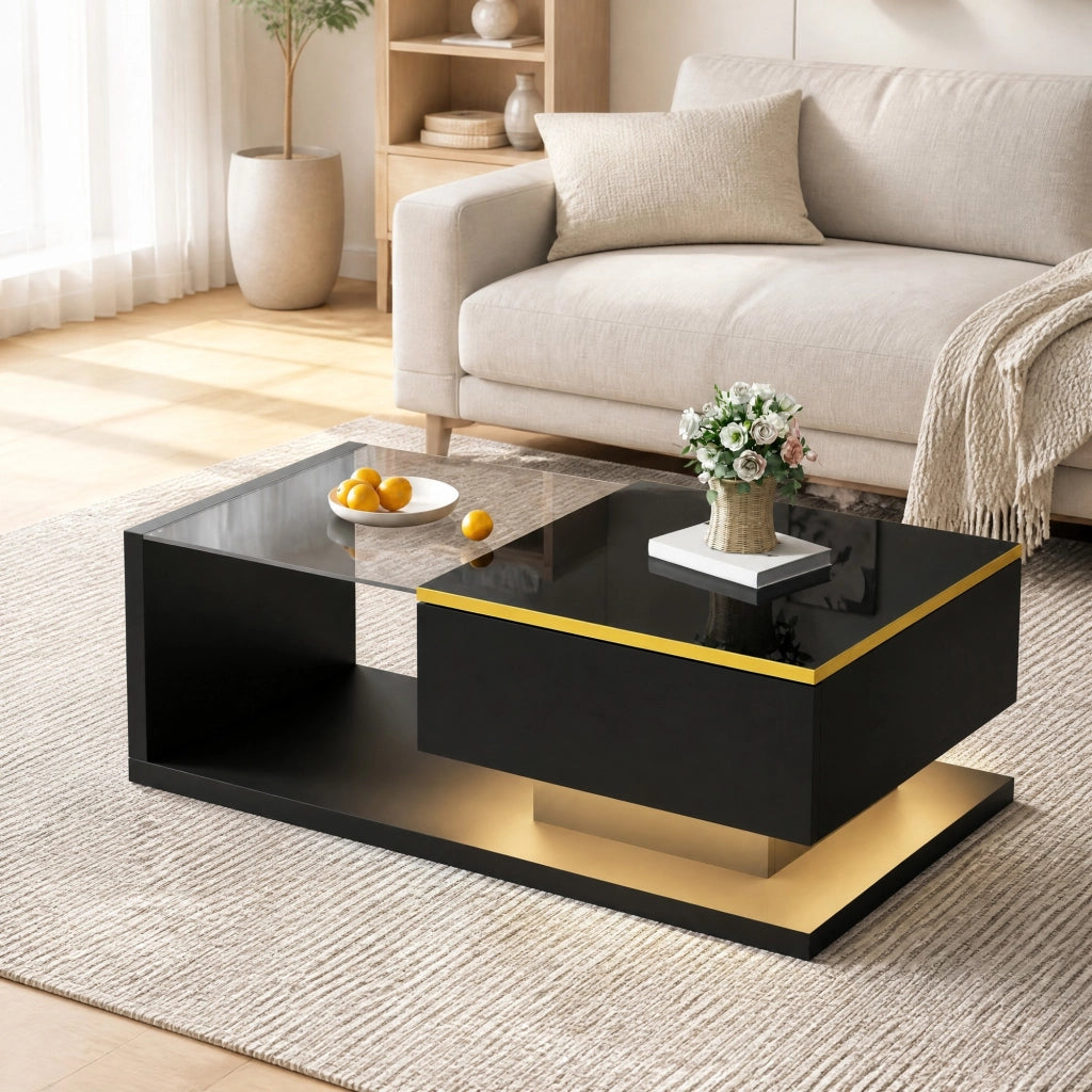TAVOLINO DA SALOTTO 90x50 cm Nero Lucido in truciolare con LED 16 colori
