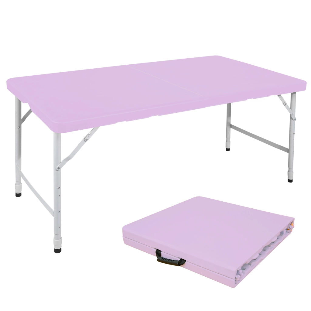 Tavolo pieghevole con maniglia, in plastica ad alta densità e struttura in acciaio, per interni ed esterni, viola, 125 × 61 × 58-74 cm