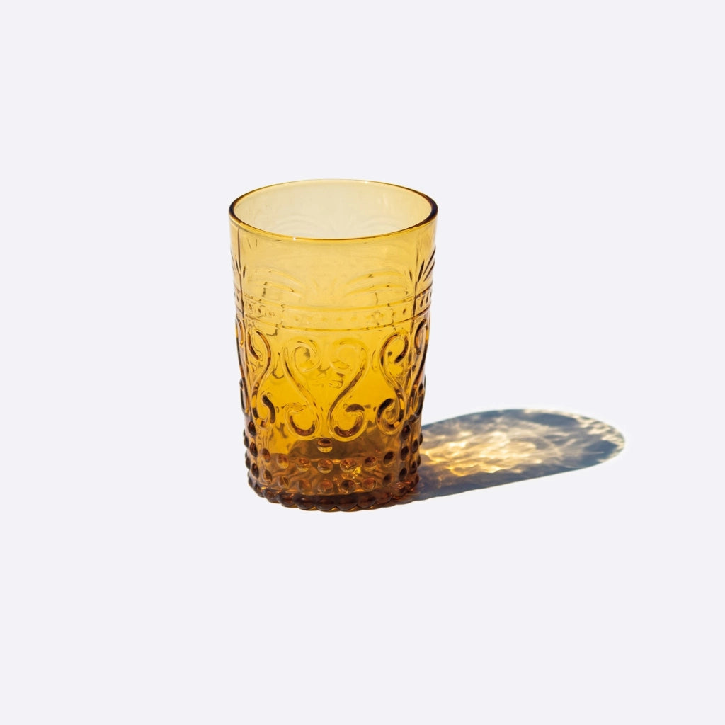 Zafferano Set 6 Bicchieri Tumbler Serie Provenzale in Vetro Colorato in Massa Colore Ambra, Design Raffinato e Resistente per Uso Quotidiano