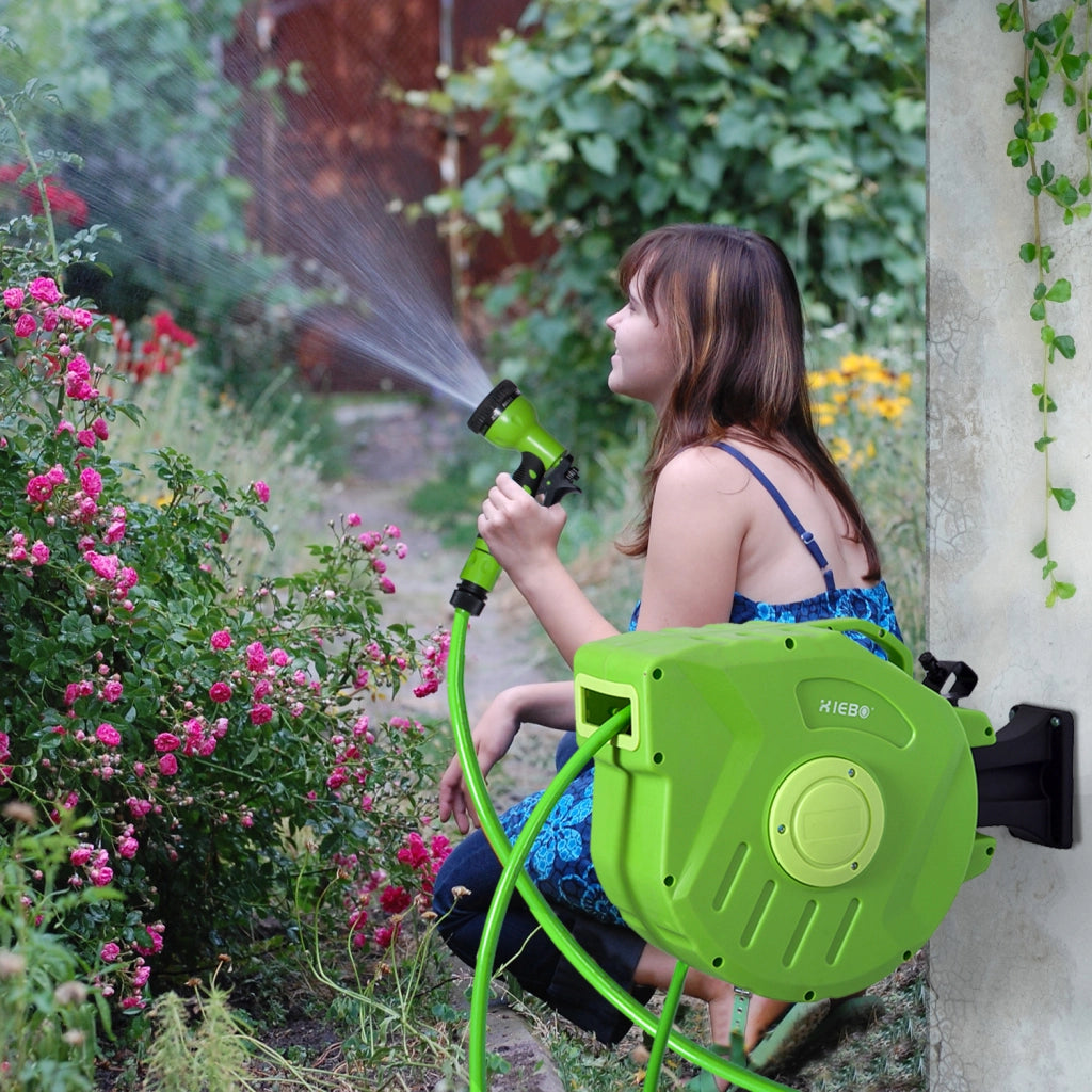 Avvolgitubo da Giardino Retrattile con Tubo 20 m ¨C Zephmum ¨C Verde Plastica