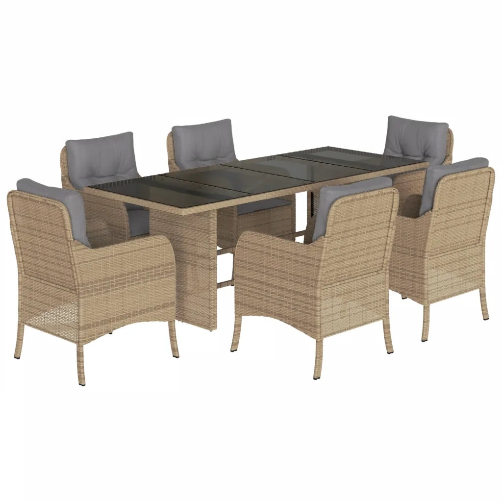 Set da Pranzo da Giardino 7 pz con Cuscini Beige in Polyrattan 3211888