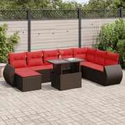 Set Divani Giardino 11 pz con Cuscini Polyrattan Marrone Acacia