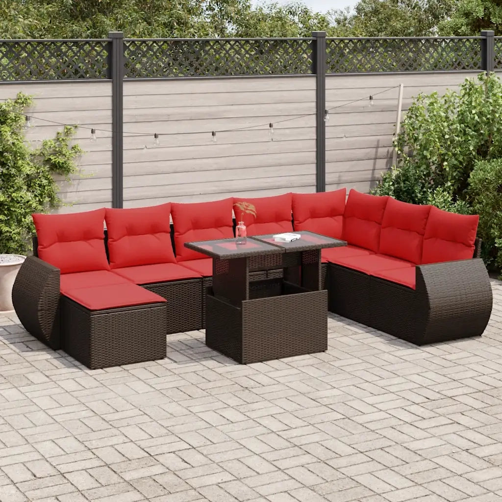 Set Divani Giardino 11 pz con Cuscini Polyrattan Marrone Acacia