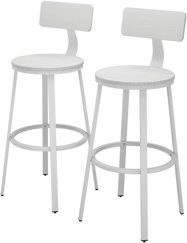 Sgabelli da bar Caracas, Bianco, 34 x 102 cm Set di 2, con poggiapiedi e struttura in metallo stabile