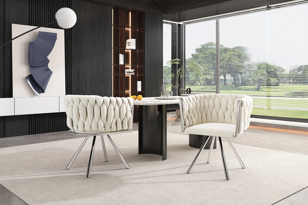 Sedie da pranzo set da 4 girevoli con design ergonomico imbottitura confortevole in velluto e metallo beige argento