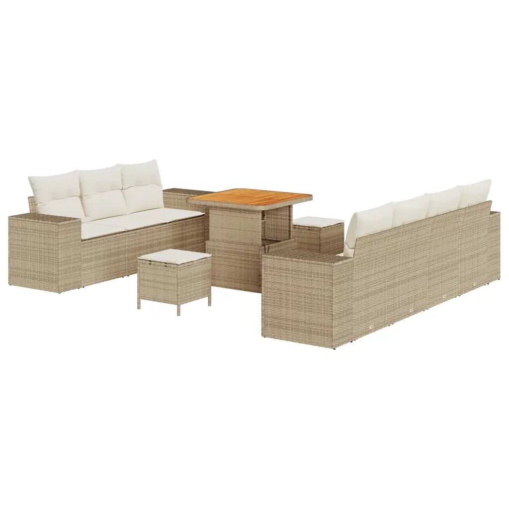 Set Divano da Giardino con cuscino 10 pcs Beige e Crema