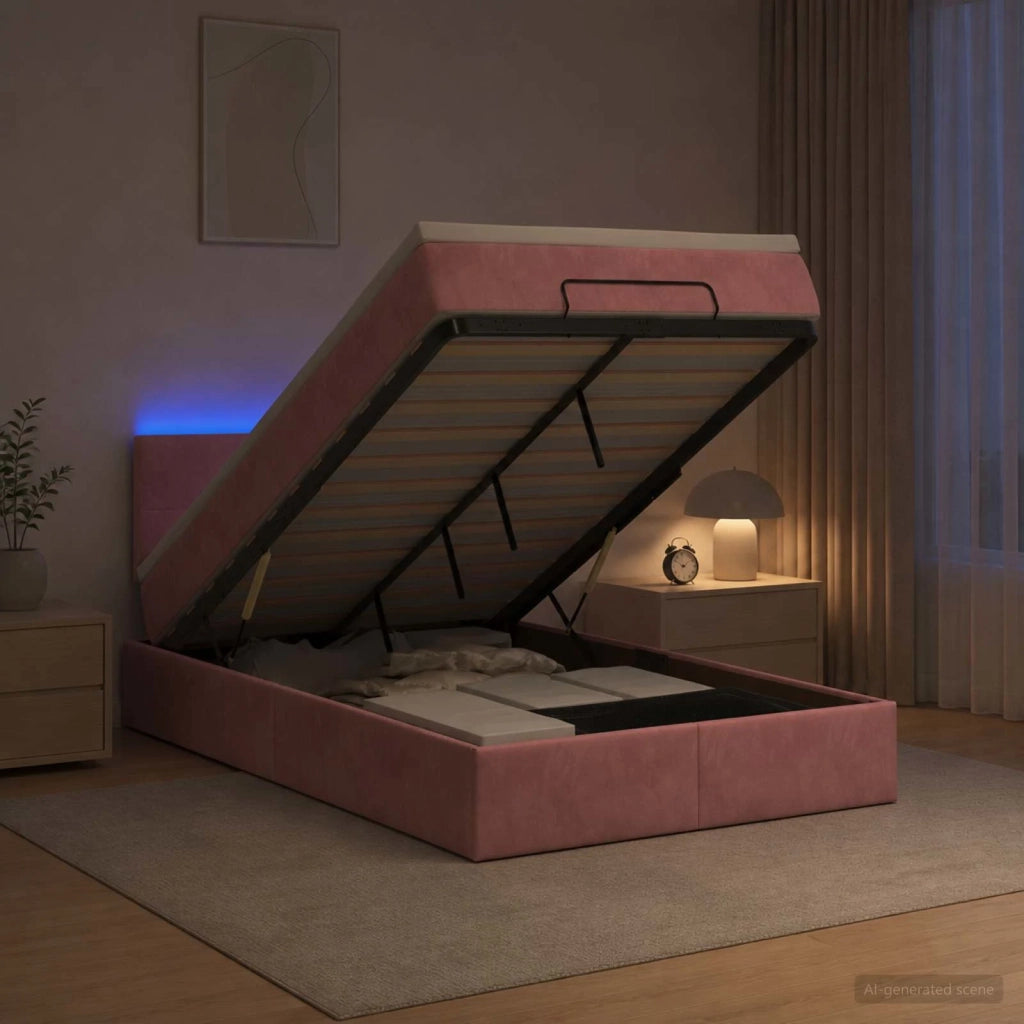Letto Ottomano con Materasso e LED Rosa 120 x 190 cm Velluto 3457130