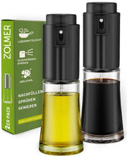 Set di due spruzzatori di olio per l'olio da cucina - Spruzzatore per Airfryer, cucina, cottura e grigliata - Flacone di spruzzatore in vetro e acciaio inossidabile - Senza BPA, riempibile, spruzzatore delicato