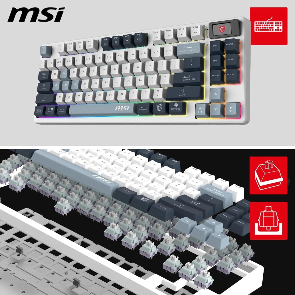 Forge GK600 TKL Wireless Sky FR - Tastiera AZERTY meccanica a switches lineari, tasti PBT stampati Sublimazione, base antiscivolo, LED RGB, USB 2.0, Bluetooth, 2.4 GHz - Tenkeyless