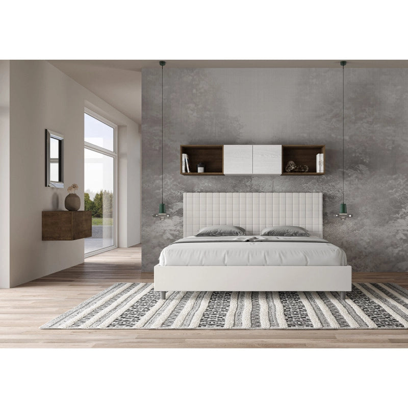 Letto imbottito Matrimoniale 180x190 cm Sunny - Bianco,Similpelle,Con rete
