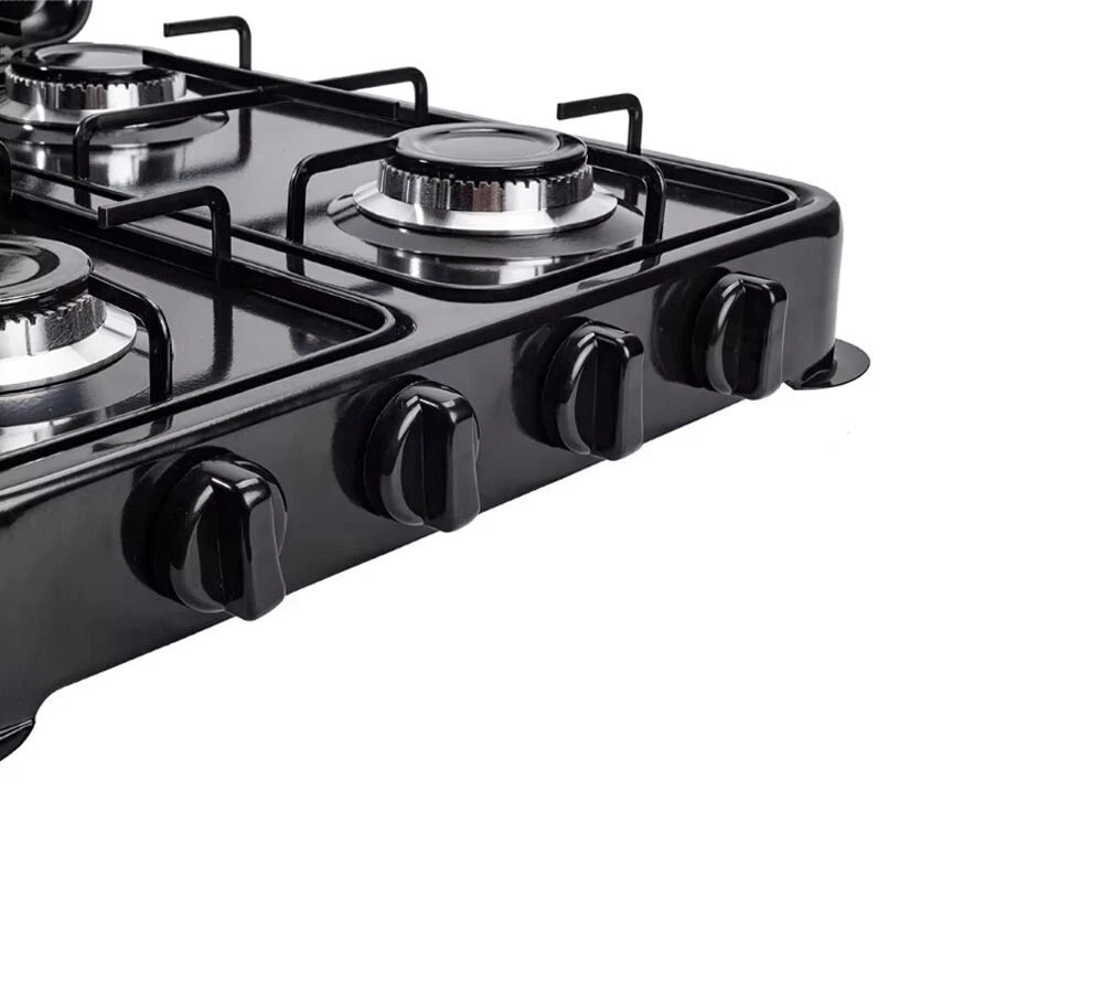Melchioni Family Fornello a Gas Modello MINERVA NEW Quattro Fuochi Colore Nero per Utilizzo Esterno con Griglia e Fuochi Rimovibili e Coperchio