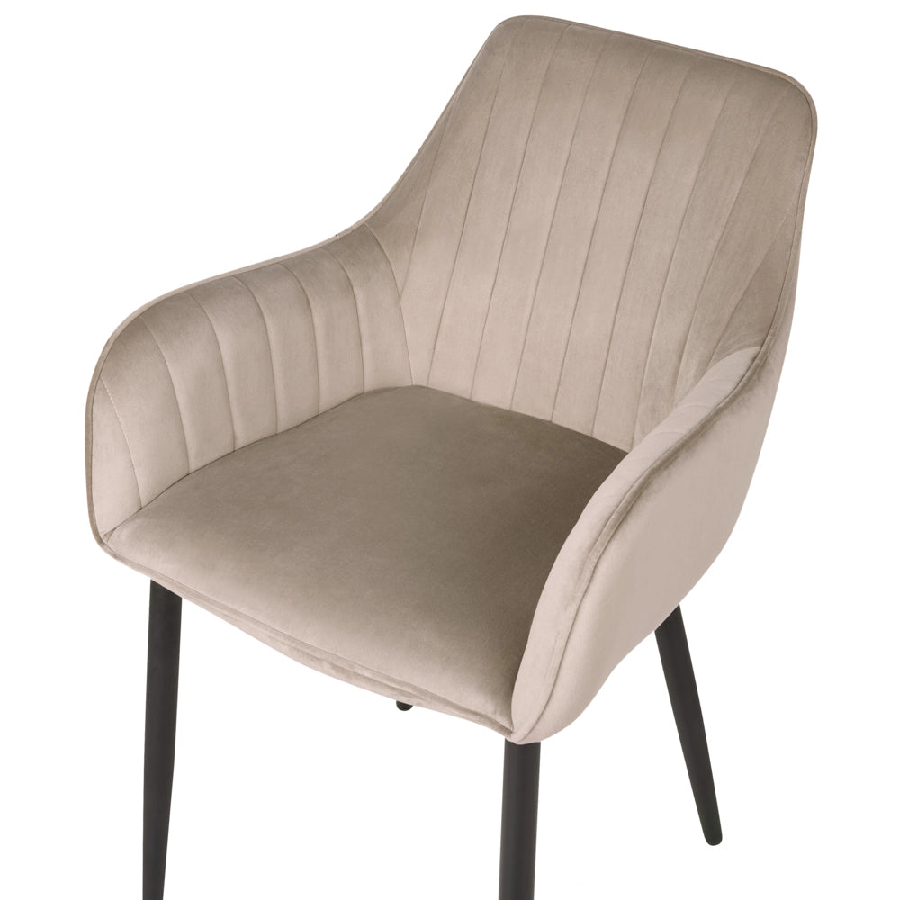 Set di 2 sedie da pranzo Braccioli in velluto tortora Gambe in metallo Nero Retro Glam