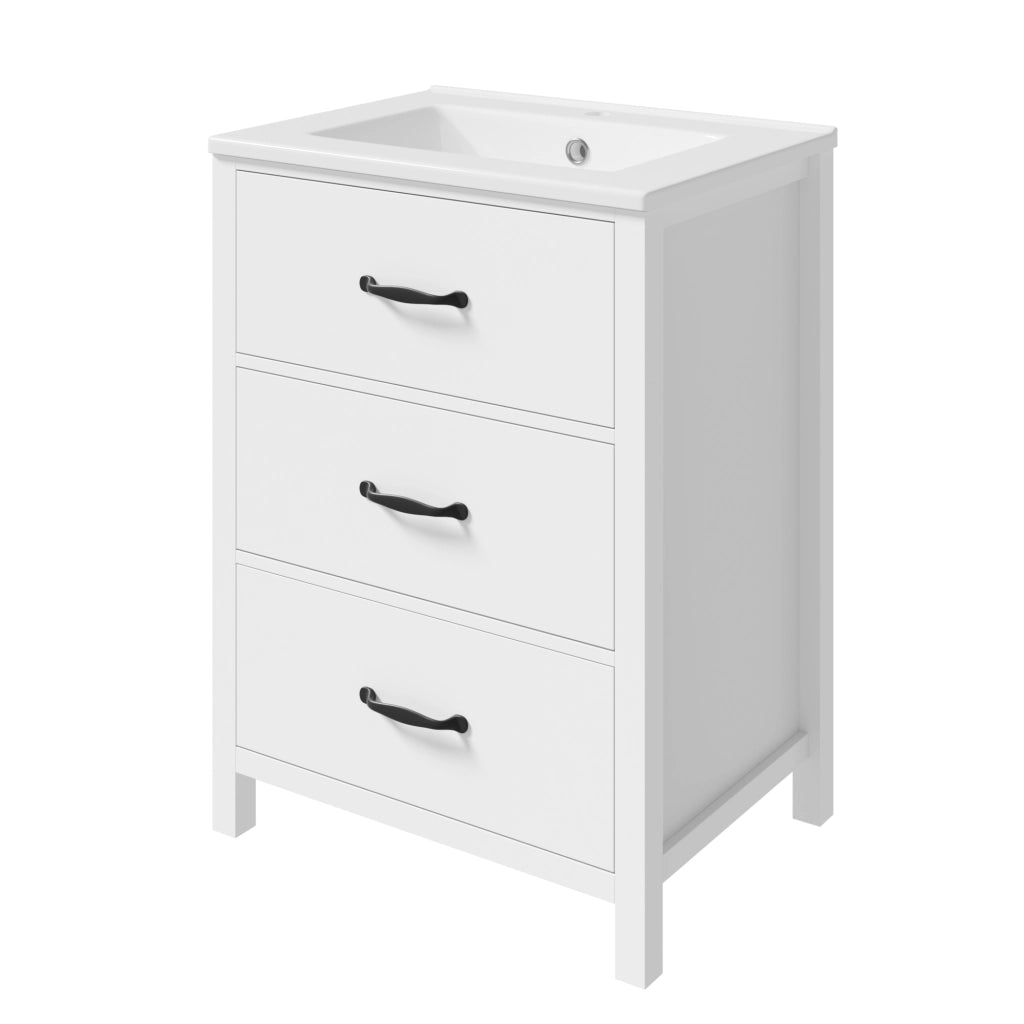 Mobile lavabo con 3 cassetti; lavabo in ceramica integrato; per bagno; bianco; 61 × 47 × 83 cm