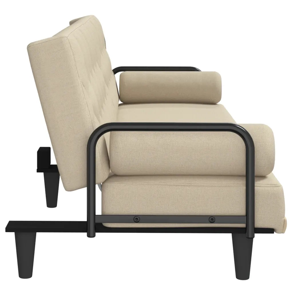 Divano Letto con Braccioli Crema in Tessuto 351940