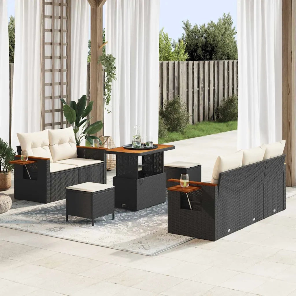 Set Divano da Giardino con cuscino 8 pcs Nero e Crema
