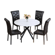 Set tavolo da pranzo e sedie con 1 tavolo rotondo e 4 sedie per cucina, MDF e metallo, bianco e nero