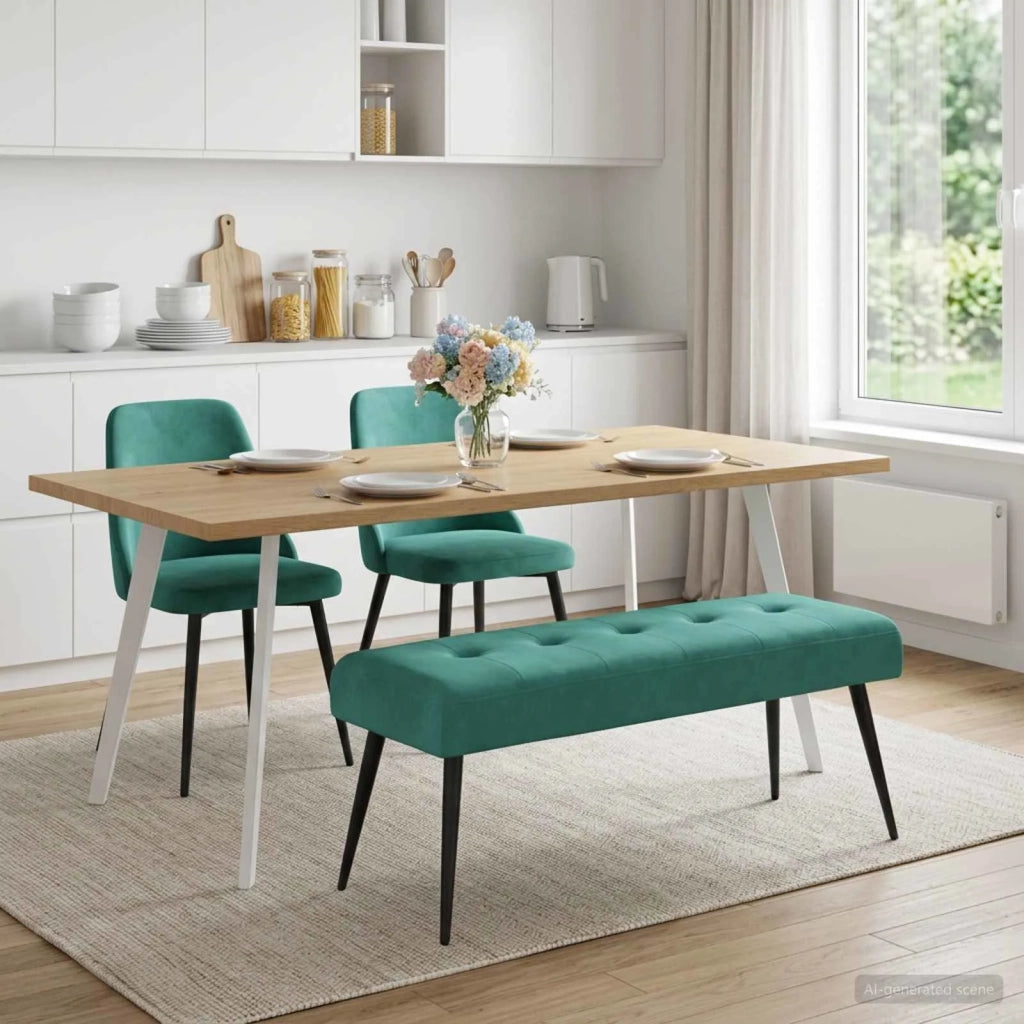 Panchina con bottoni imbottiti Turchese 110 x 40 x 46 cm 42038539