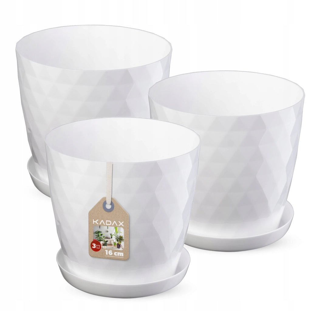 Vaso da fiori KADAX, fioriera, coperchio, 16 cm, supporto per fiori, plastica bianca, 3 pezzi.