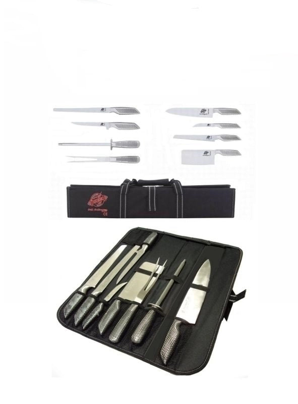 Coltelli/Coltello da cucina professionali in acciaio inox set 9 pz. in custodia.
