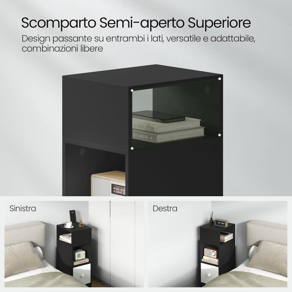 Set di 2 Comodino Stretto, Comodino con 2 Scomparti a Giorno e Cassetto, Tavolino da Notte 25x30x66cm, Mobile Salvaspazio per Camera da Letto, Soggiorno, in Truciolato, Rovere, 0010CTG-2