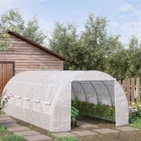Serra da Giardino 18 m² con Porta e Pareti Laterali Zippate Avvolgibili, 12 Finestre, in Acciaio e PE ad Alta Densità 140 g/m² Anti-UV, 6L x 3l x 2H m, Bianco