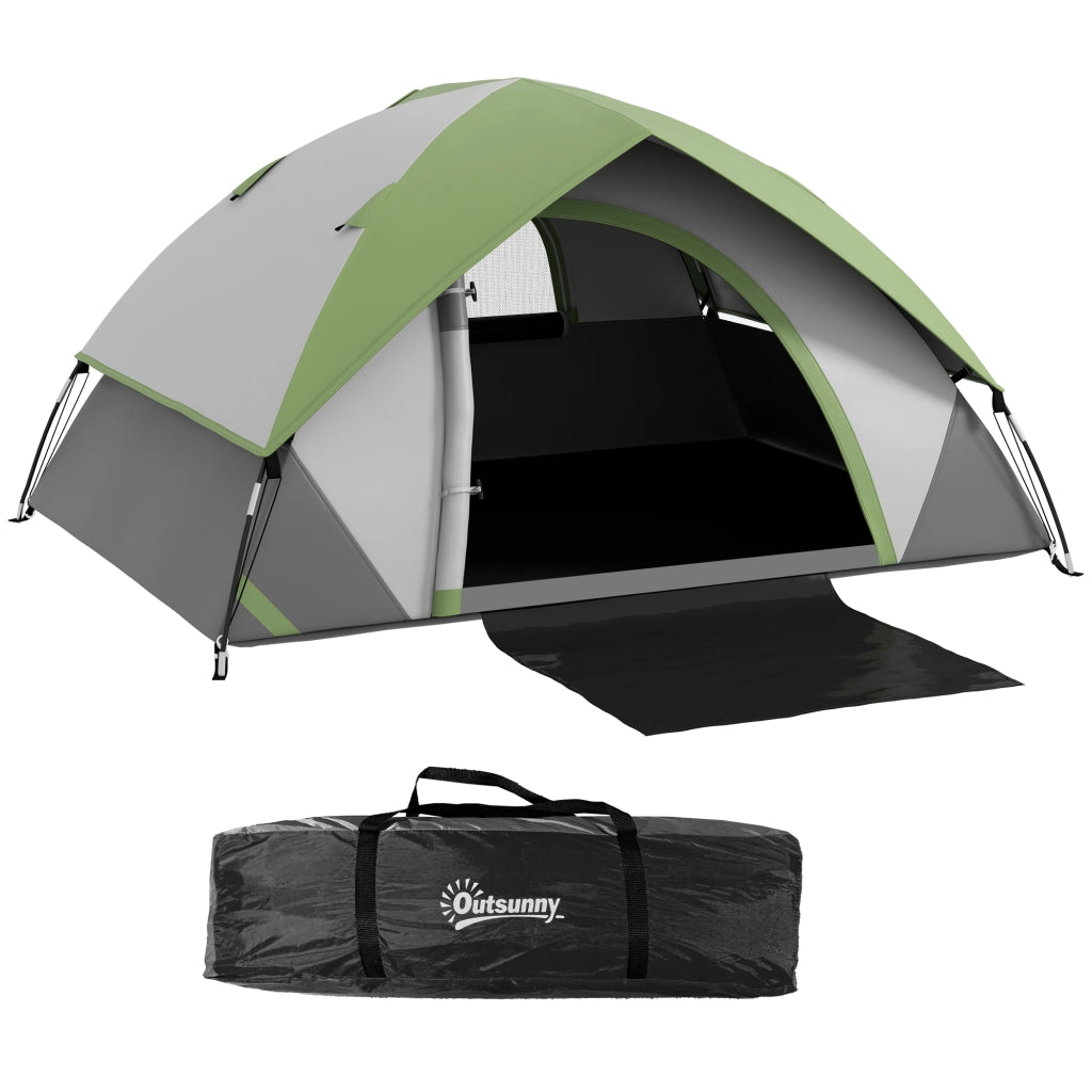 Tenda da Campeggio-Tenda per Escursionismo  2 Posti con Finestra a Rete, in Poliestere, Fibra di Vetro e PE, 210x150x110 cm, Grigio e Verde