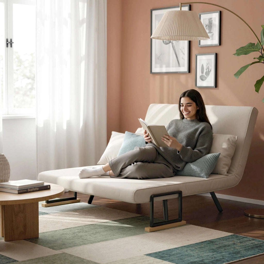Divano letto 2 posti con cuscini e schienale regolabile ¨C zephmum ¨C effetto velluto beige