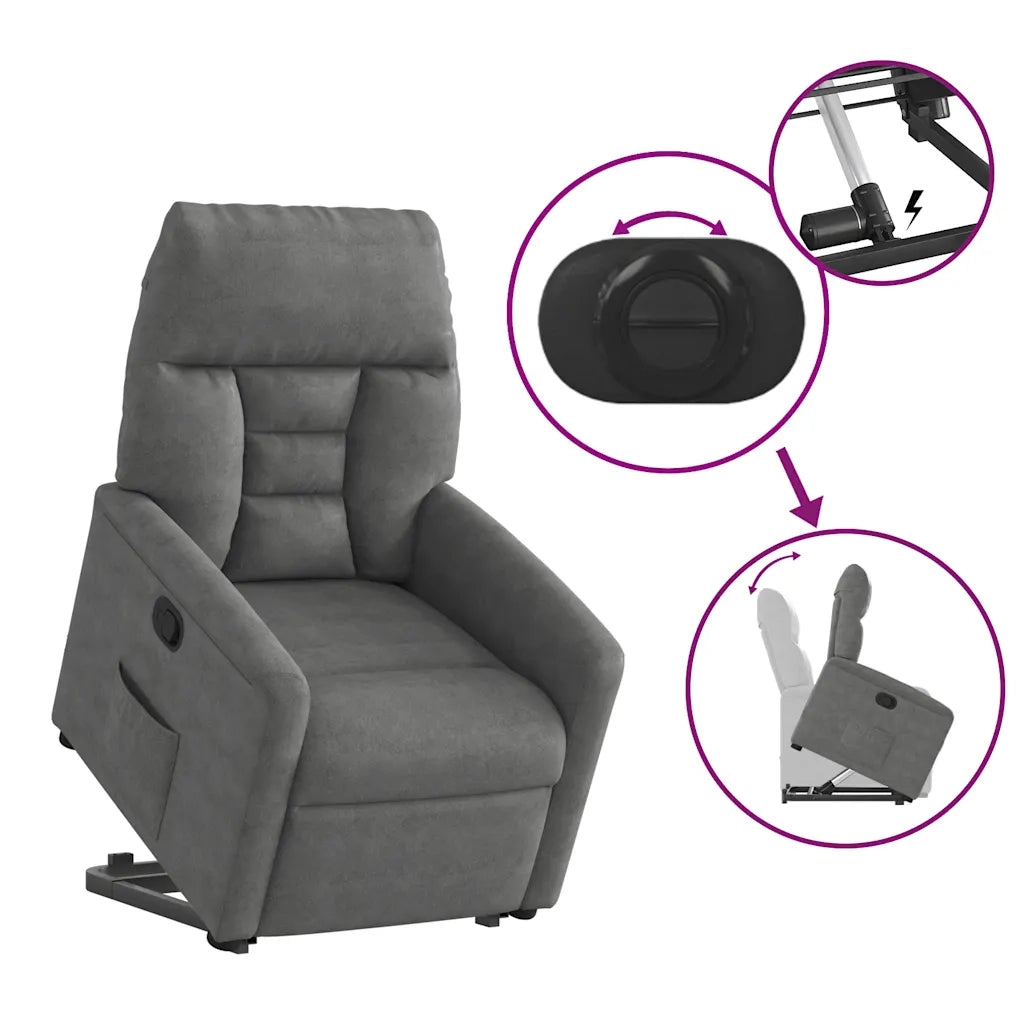 Divano Sedia-Poltrona Alzapersona Reclinabile Grigio Scuro Microfibra