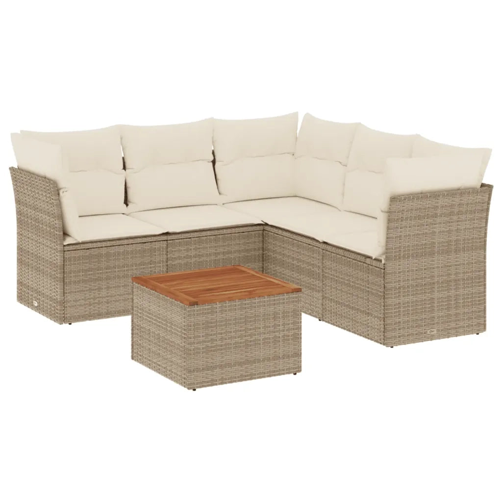 Set Divano da Giardino 6 pz con Cuscini Beige in Polyrattan