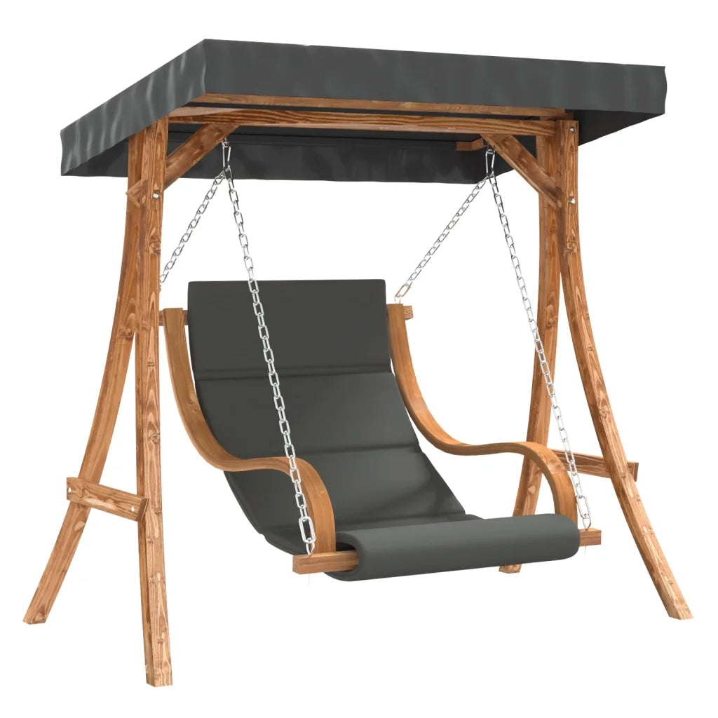 Sedia a Dondolo con Cuscino e Tetto in Legno Massello di Abete 3200630