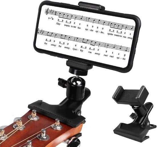 Sostegno per cuffie da chitarra - Supporto 360° girevole per livestream per chitarra/basso - Adatto per smartphone da 2,16-2,95 pollici