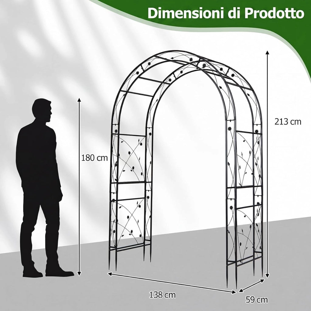 Arco da Giardino, Pergolato per Piante Rampicanti, Vite e Rose | Pergola Decorativa con Motivi a Foglia da Giardino, Ingresso, Viale e Cortile per Matrimonio e Festa, 138 x 59 x 213 cm