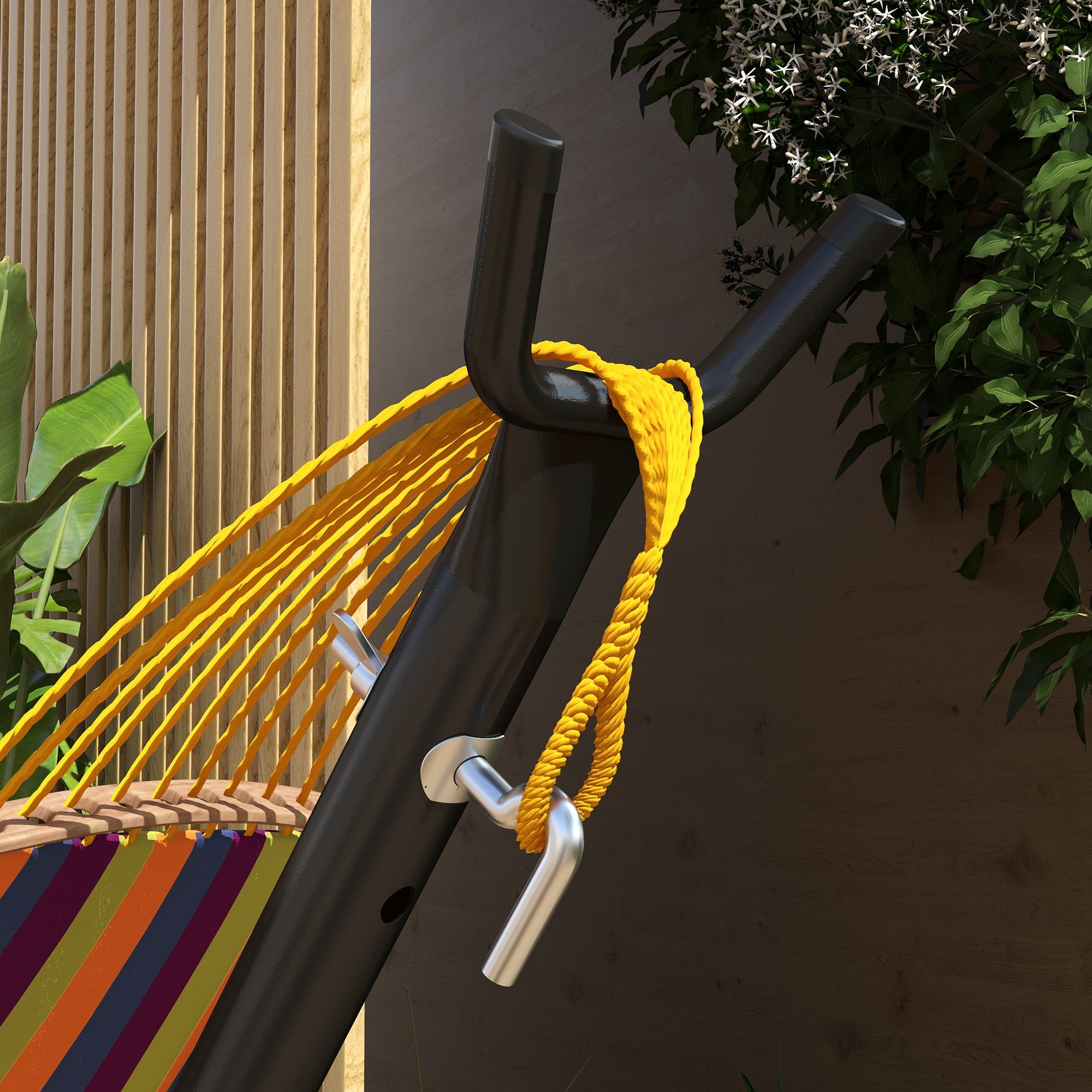 Supporto per Amaca max 150kg con Tavolino Integrato 285x125x110 cm in Acciaio Nero