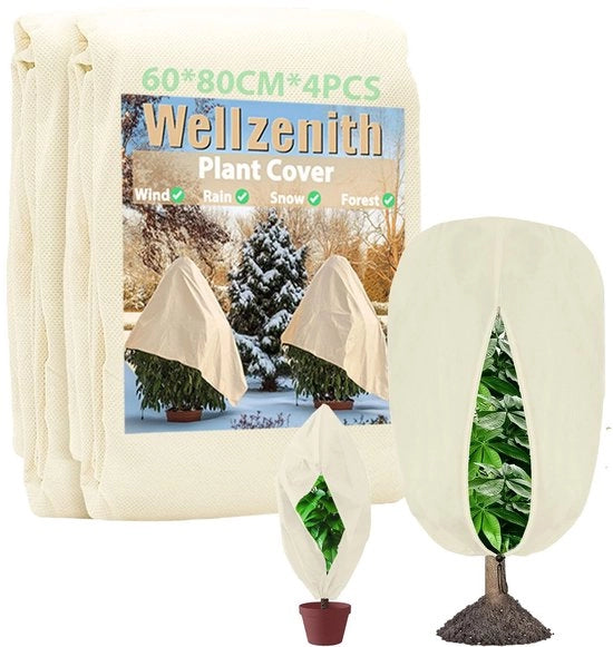 Copertura invernale per piante, copertura invernale per piante in vaso, realizzata con tessuto non tessuto, con corda di tiraggio, chiusura a raccatto, impermeabile e resistente al calore (60 * 80cm * 4PC)