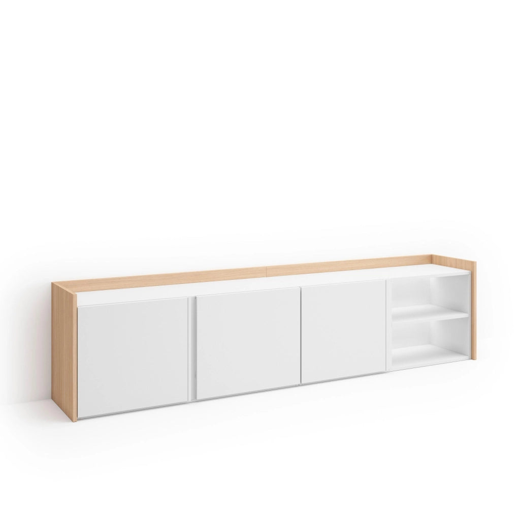 Mobile TV Soggiorno, 207x50x35 cm, Per TV fino a 80", LED, Bianco e Rovere soft