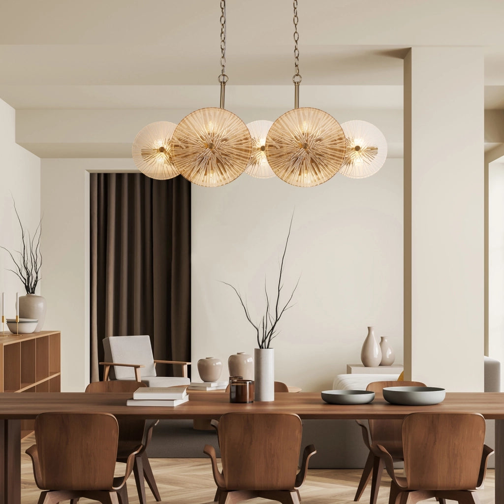 Lampadario Contemporaneo Wagon Wheel Acciaio Adjustable Vetro 10 Luci G9