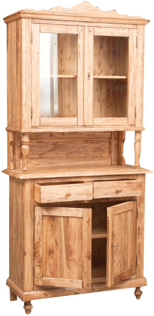 Biscottini Vetrina credenza in legno massello di tiglio finitura naturale L107xPR43xH238 cm. Made in Italy