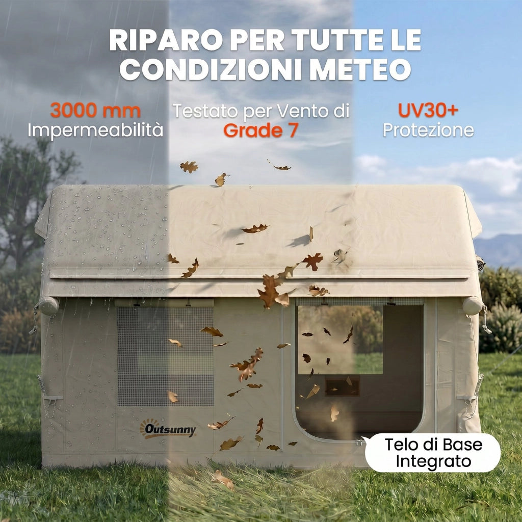 Tenda da Campeggio-Tenda per Escursionismo  Gonfiabile con Pompa, Impermeabile 3000mm e Antivento, Cachi