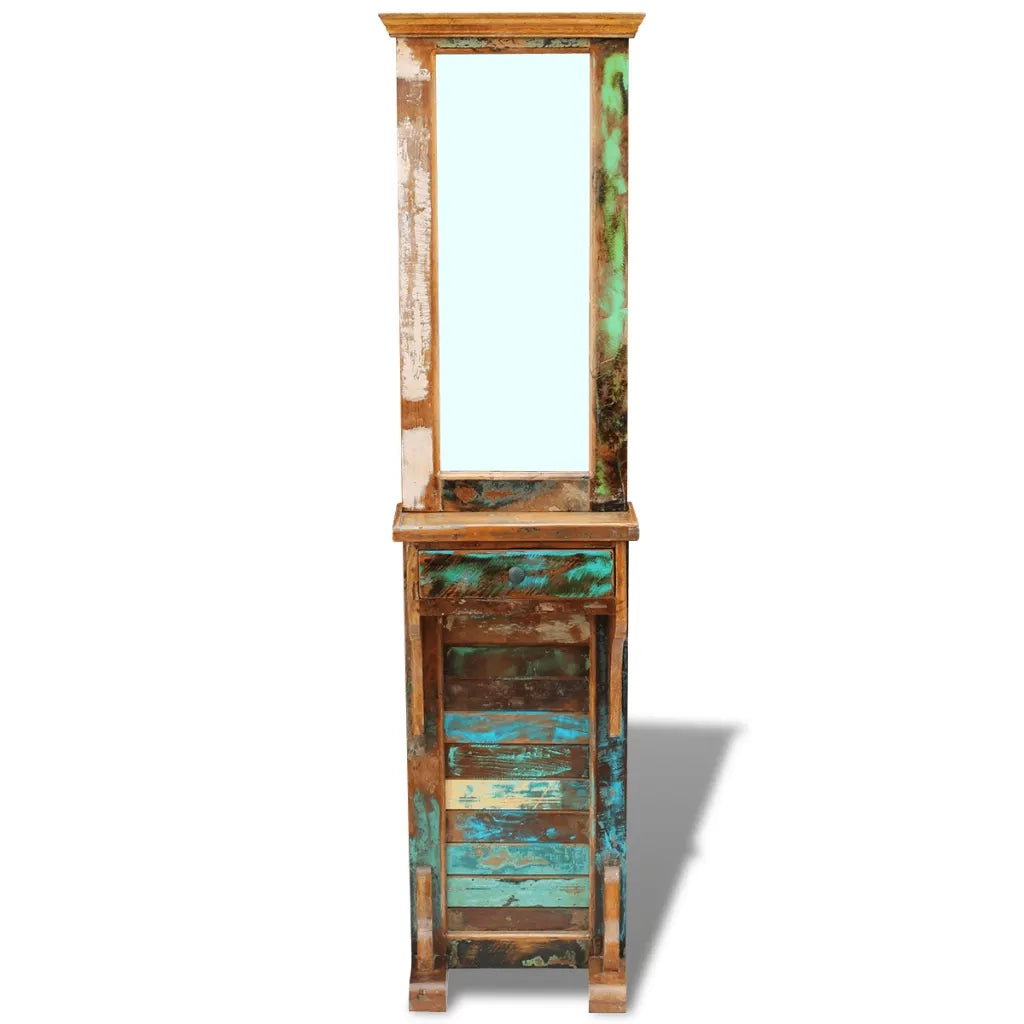 Specchio da Ingresso in Legno Massello di Recupero-Mobile con specchio 47x23x180 cm