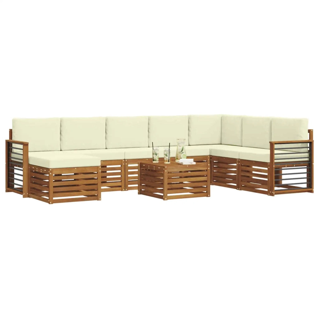 Set di divani da esterno con cuscino 9 pcs Naturale e Crema