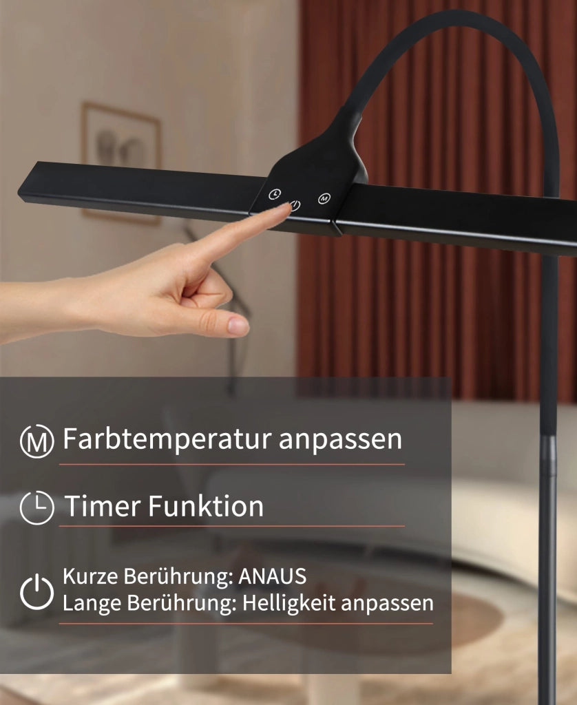 ZMH Lampada da Terra a LED Moderna Lampada da Lettura Touch con Timer Illuminazione per Ufficio