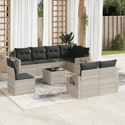 Set Divano da Giardino 9pz con Cuscini Grigio Chiaro Polyrattan