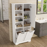 Armadietto da bagno in MDF con 2 cesti portabiancheria, 1 porta e ripiani regolabili, bianco, 78 × 35 × 172,7 cm