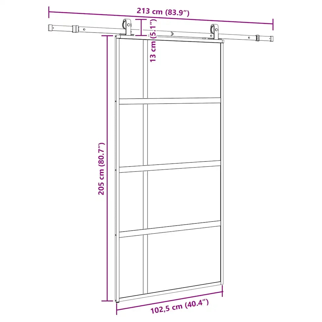 vidaXL Porta Scorrevole Ferramenta Nera 102,5x205 cm Vetro Temperato