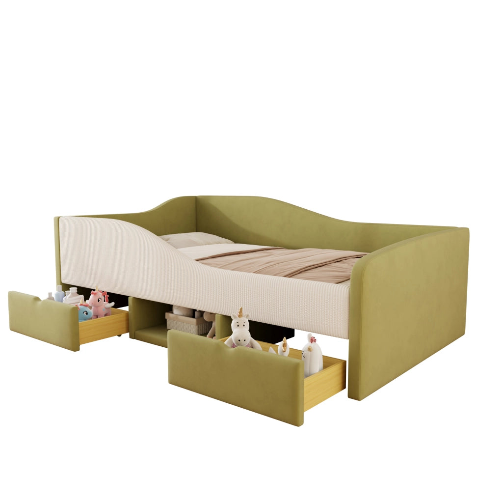 Letto imbottito bambini 90x190 cm con cassetti verde