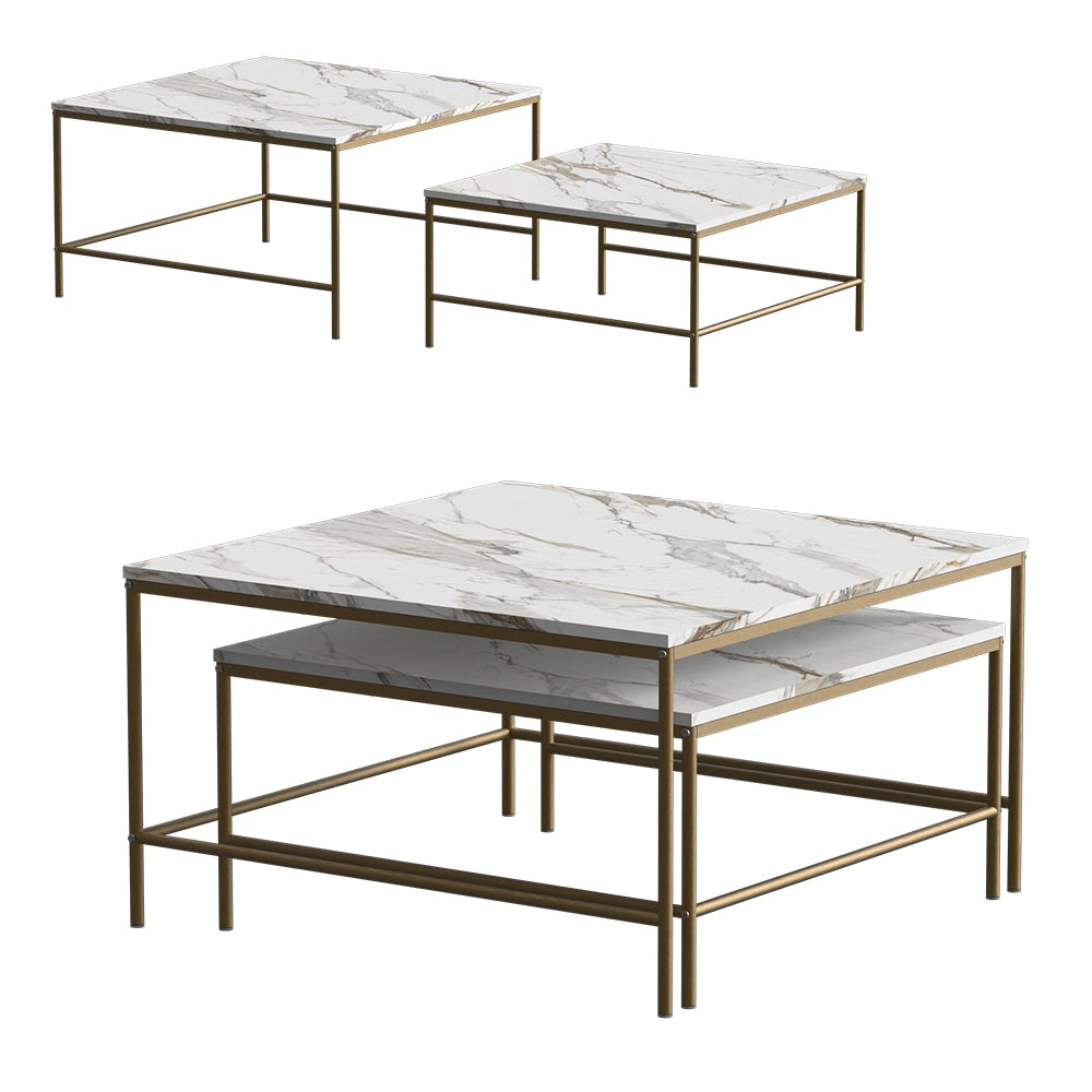 Vicco Tavolino da divano Bianco/Oro 80 x 80 cm 2 parti