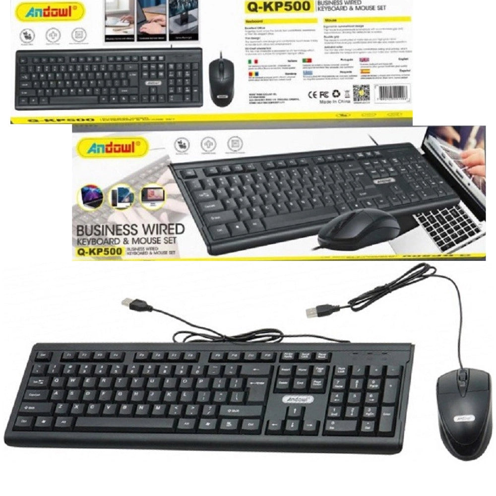 Trade Shop - Set Tastiera Mouse Cablati Cavo Usb Q-kp500 Lingua Inglese Usa Per Ufficio Casa -