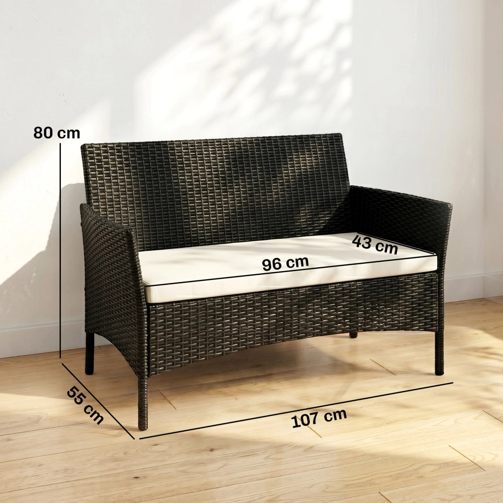 Divano da Giardino 2 Posti ¨C Zephmum ¨C Rattan, Nero, 107x55x80cm