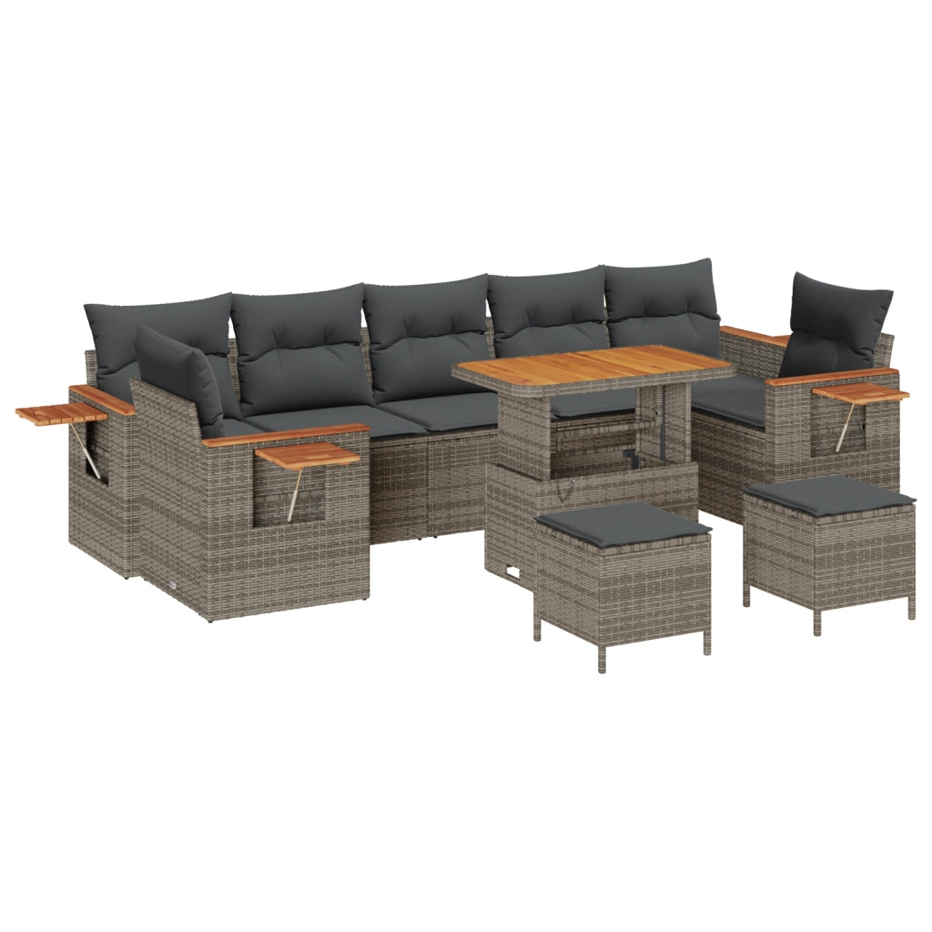 Set Divano Giardino 10 Pezzi con Cuscini Grigio Polyrattan Acacia