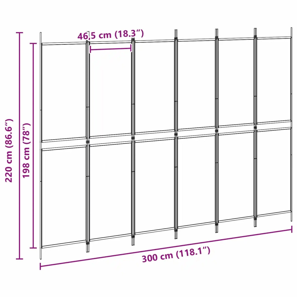 Divisore per Stanza | Paravento | Divisorio Ambienti a 6 Pannelli Beige 300 x 220 cm Tessuto